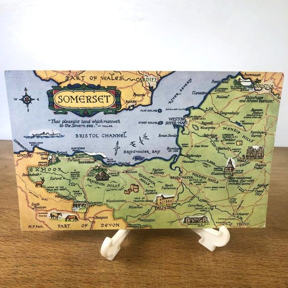 Vintage SOMERSET Map Postcard Salmon Water Colour  Sevenoaks England - Picture 1 of 2